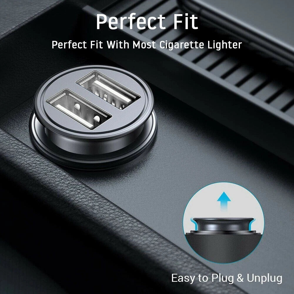 2X USB Dual Socket Car Charger for Compact Car