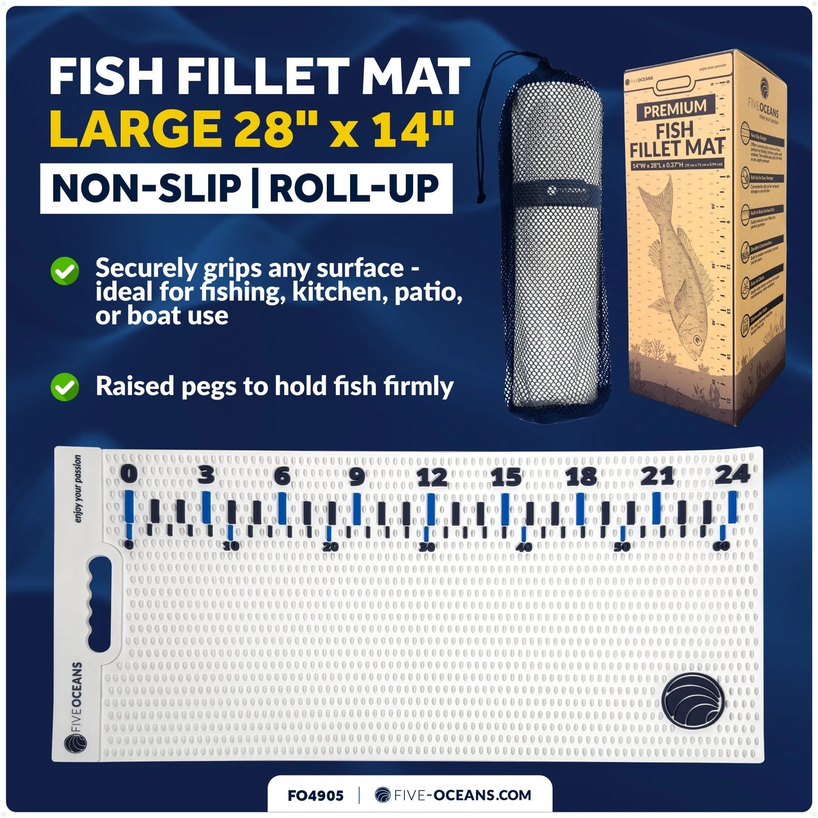 Fish Fillet Mat for Heavy-Duty Non-Slip Cutting Board (28" x 14")
