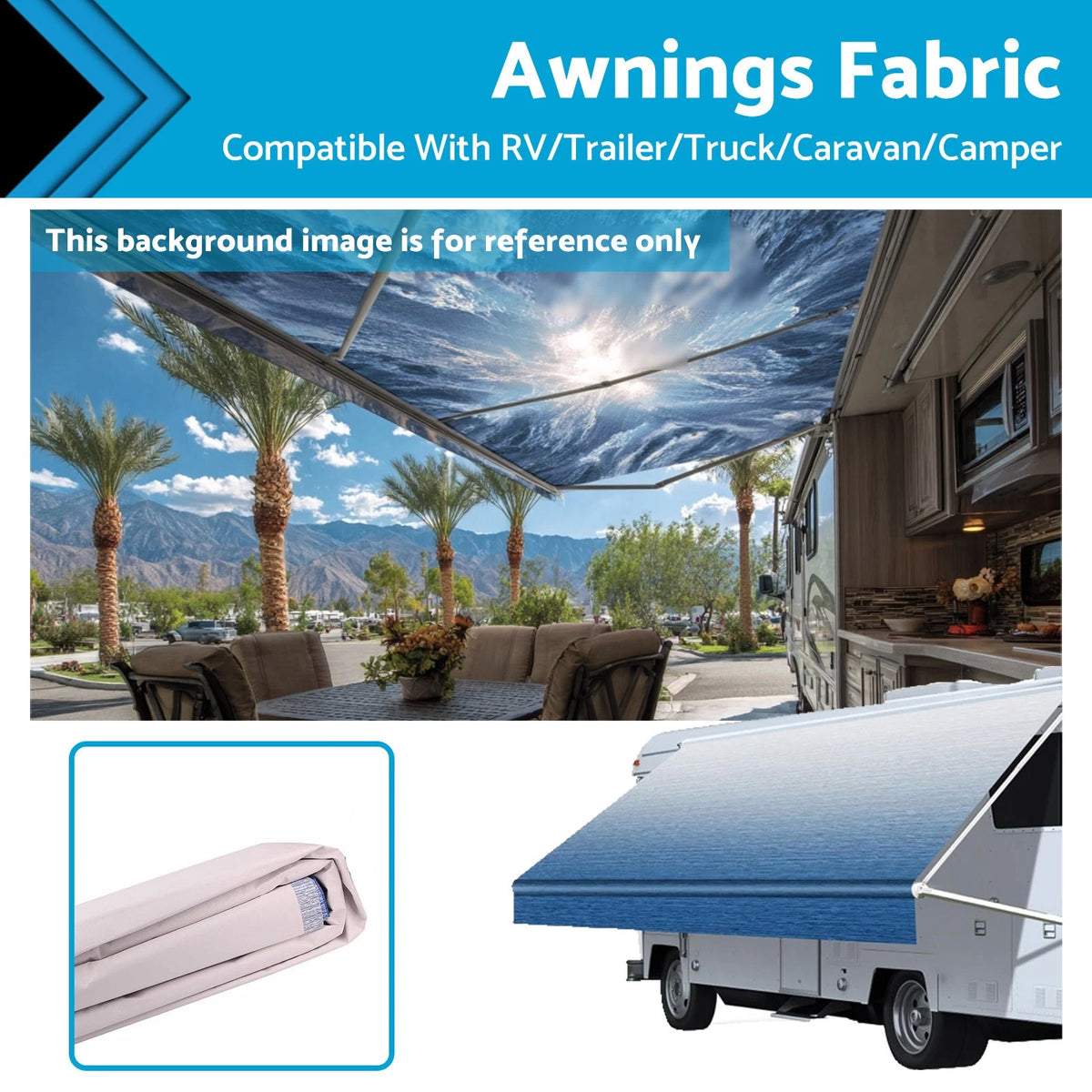 16FT RV Awning Fabric for Trailer Truck Camper (PVC Vinyl)