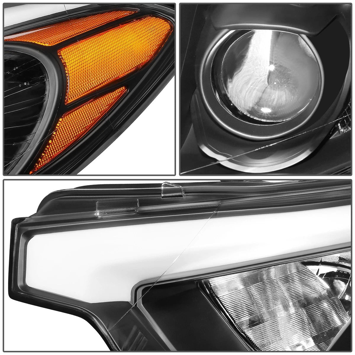 Projector Headlight Lamps for Kia Forte 5 (2014–2016) - Black Housing, Amber Corner