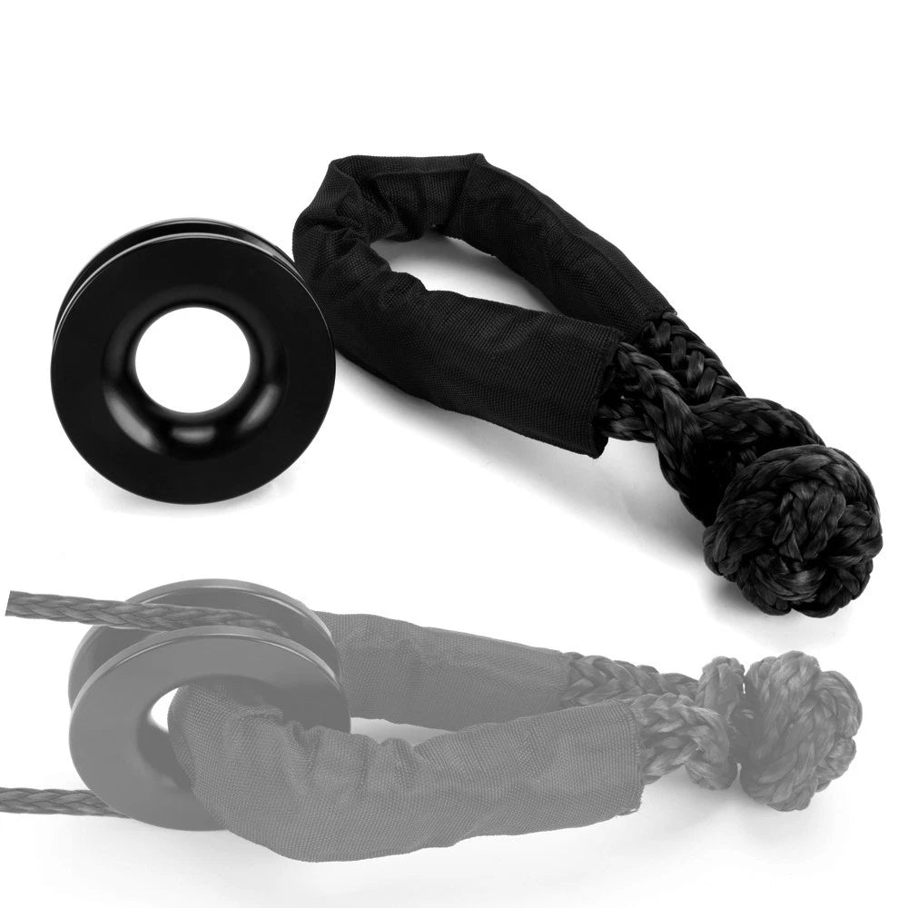 2X Recovery Ring Snatch Block Pulley + 2X Soft Shackle for Tow Winch Rope