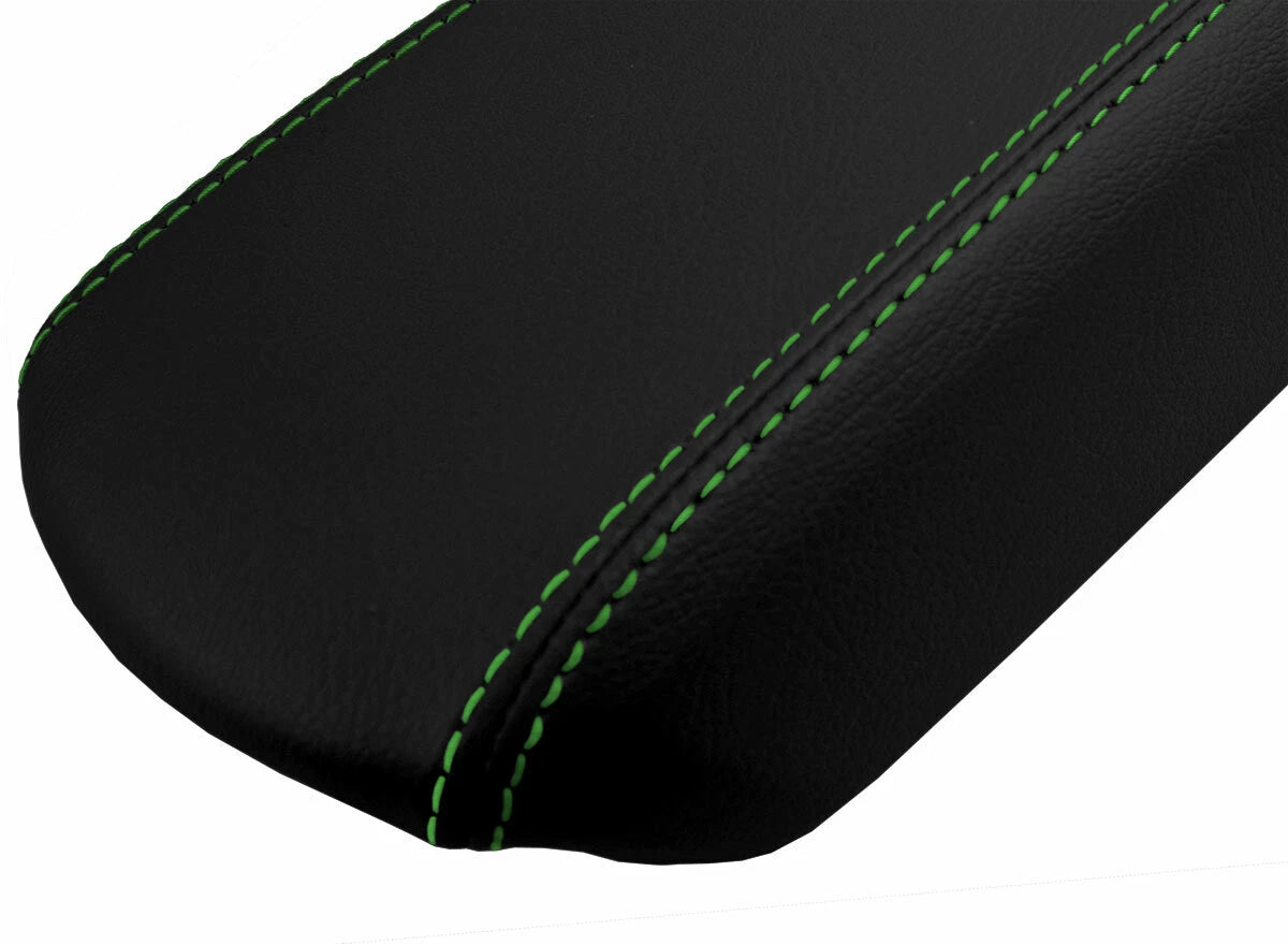 Leather Console Lid Armrest Cover for Ford Focus (2008–2011) Black Green Stitch