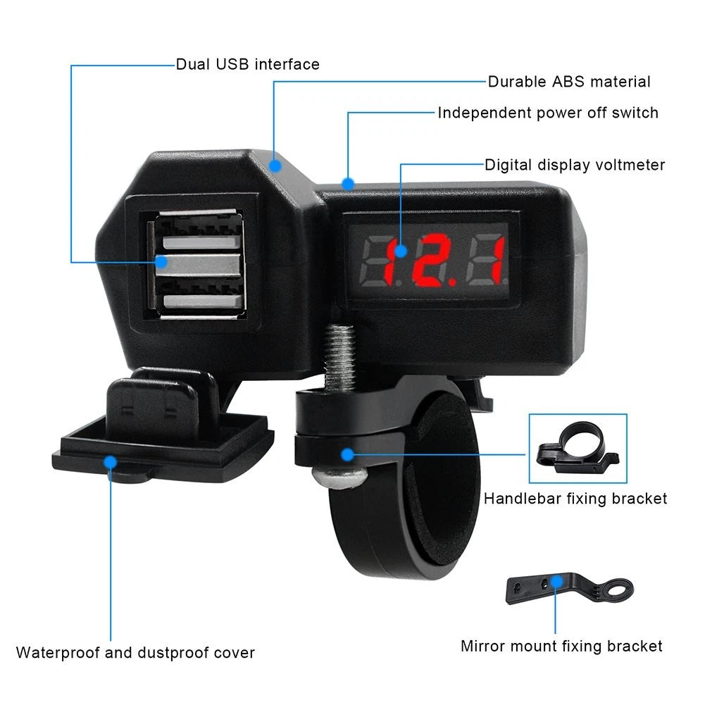 Dual USB Phone Charger Socket for Motorcycle (Waterproof)