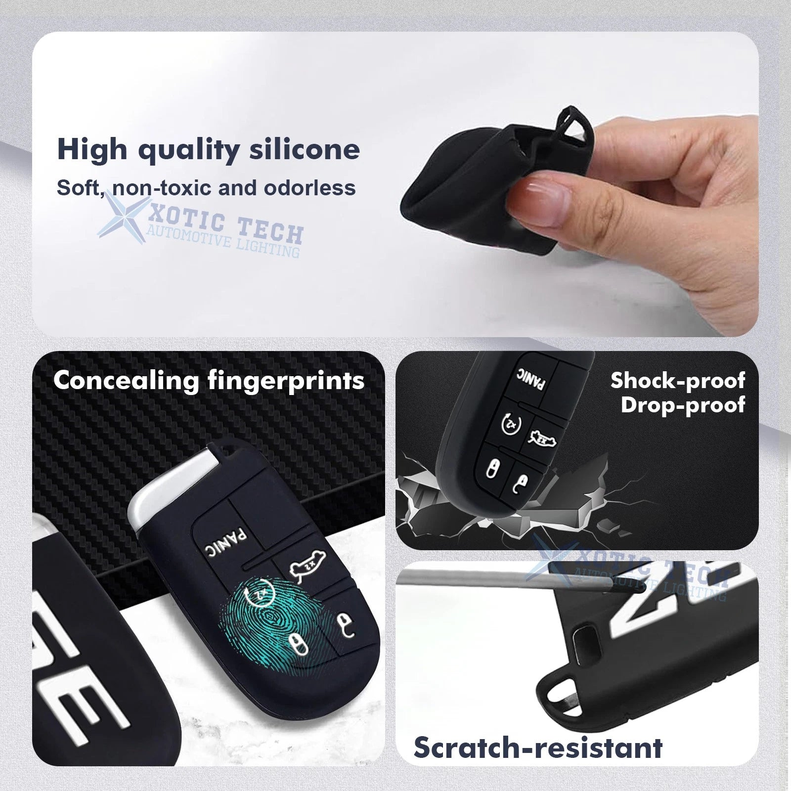 White 392 Silicone Remote Key Chain Shell Cover for Jeep, Chrysler, Dodge (2014-2025)
