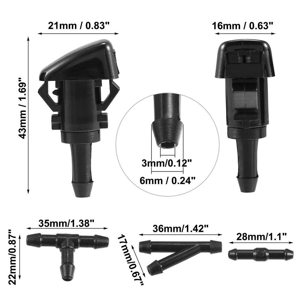 2 x Windshield Washer Nozzles & 1.8m Hose Kit for Dodge Neon (2000-2005)