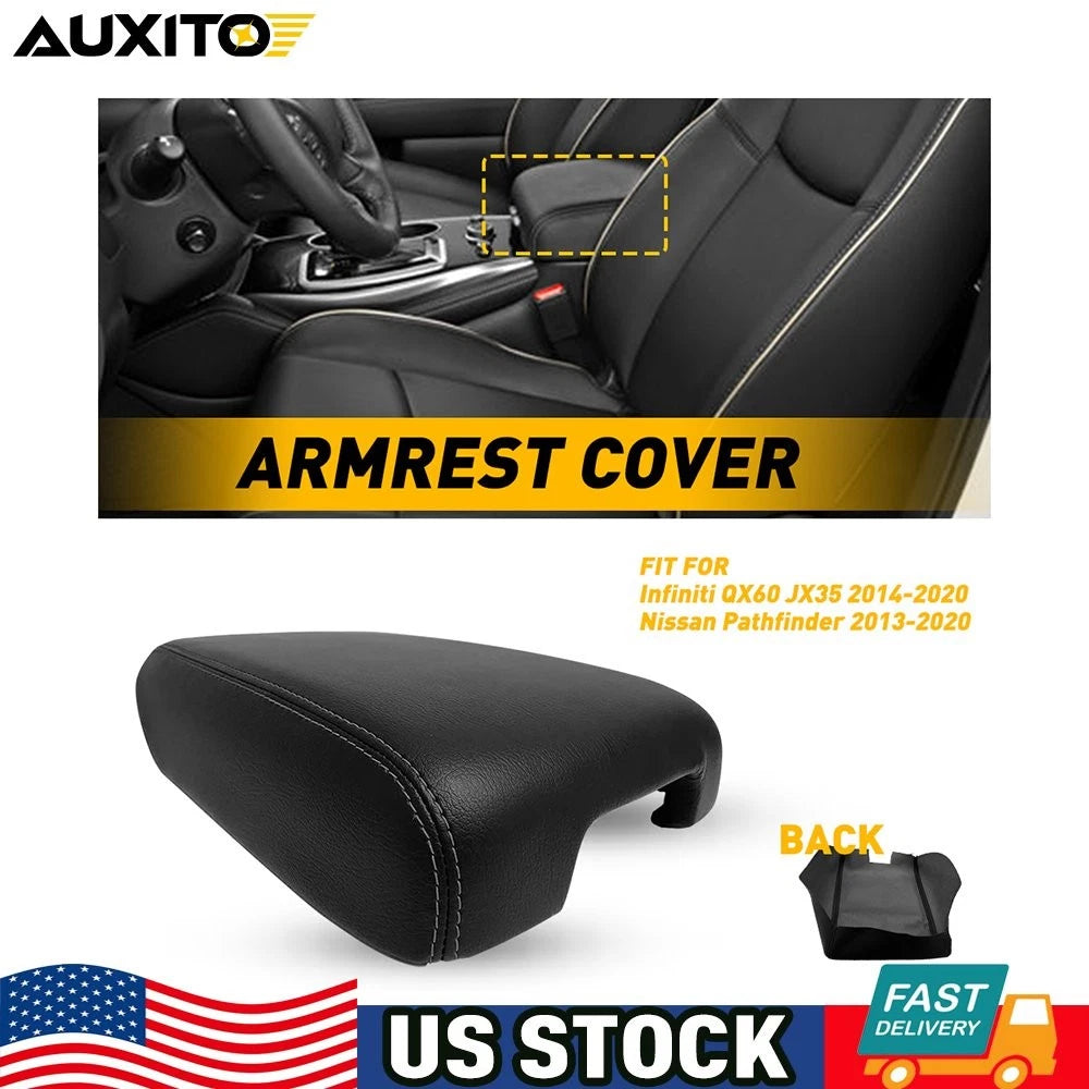 Console Lid Armrest Cover for Nissan Pathfinder QX60 (2013–2020) Black Gray Stitch