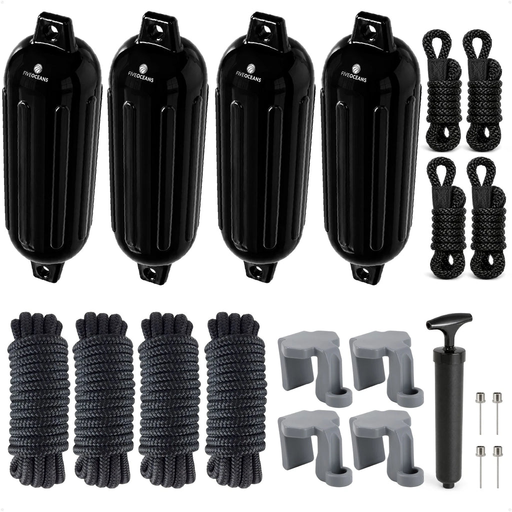 Set of 4 Boat Fenders for (4.5"x16", Black)