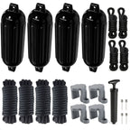 Set of 4 Boat Fenders for (4.5"x16", Black)