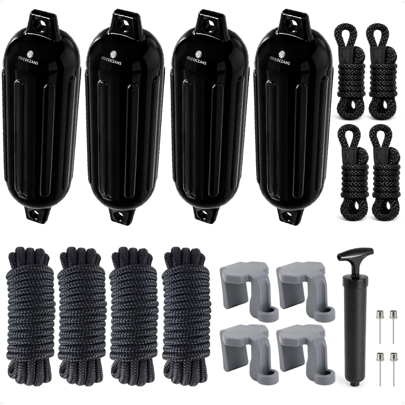 Set of 4 Boat Fenders for (4.5"x16", Black)