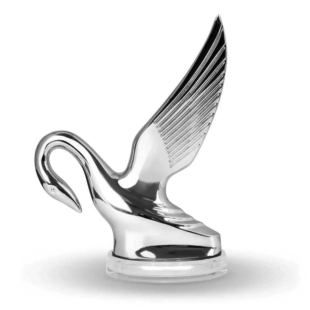 Chrome Classic Swan Hood Ornament White LED Clear Lens Glow Base for Car (Universal)
