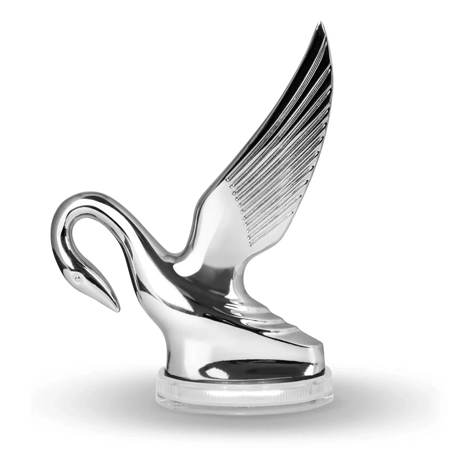 Chrome Classic Swan Hood Ornament White LED Clear Lens Glow Base for Car (Universal)