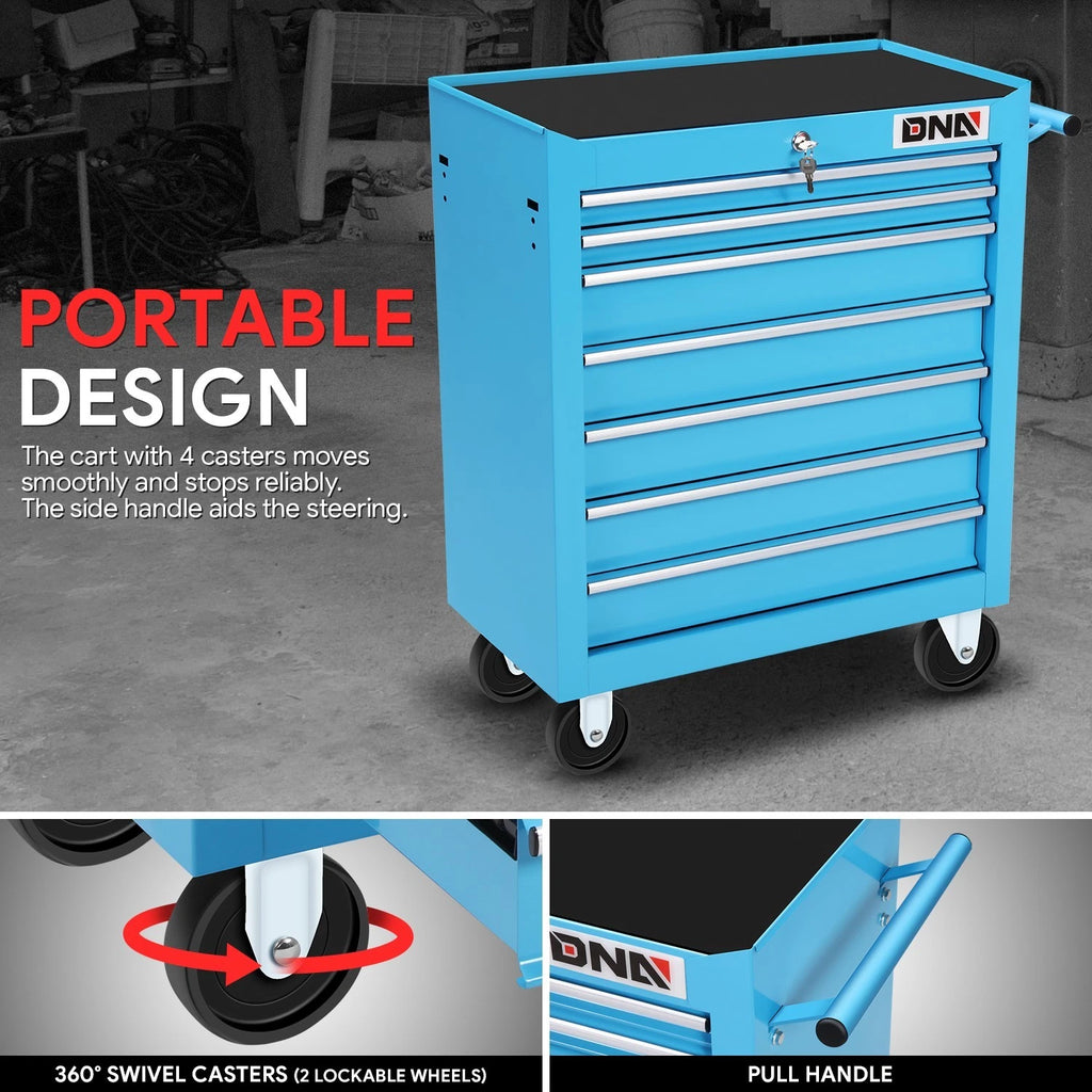 7 Drawer Roller Tool Cabinet for Garage Auto Mechanic (Lockable, Blue)