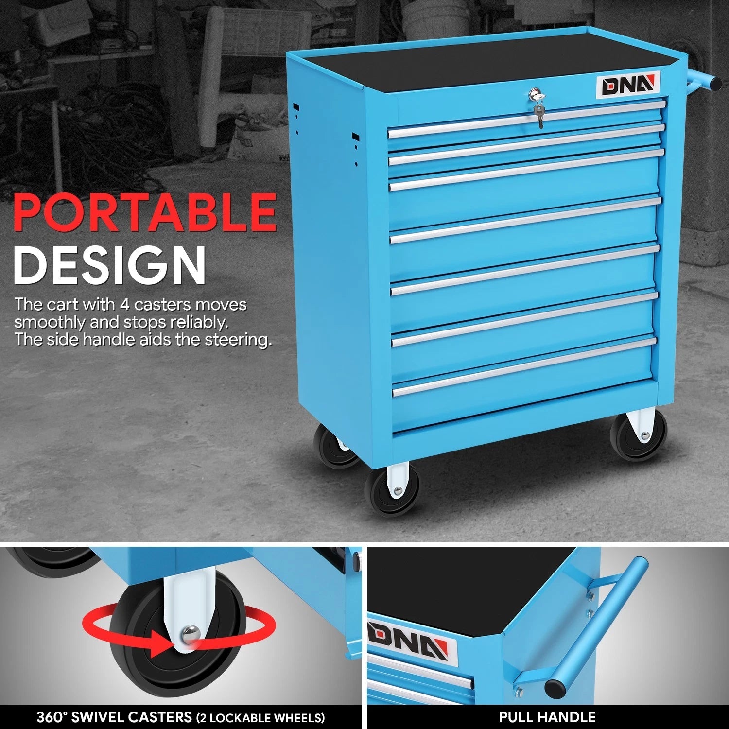 7 Drawer Roller Tool Cabinet for Garage Auto Mechanic (Lockable, Blue)