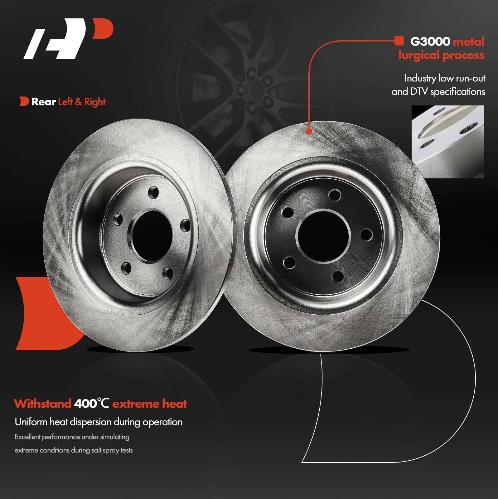 Rear Disc Brake Rotors for Ford Escape (2013-2016) C-Max Transit Connect
