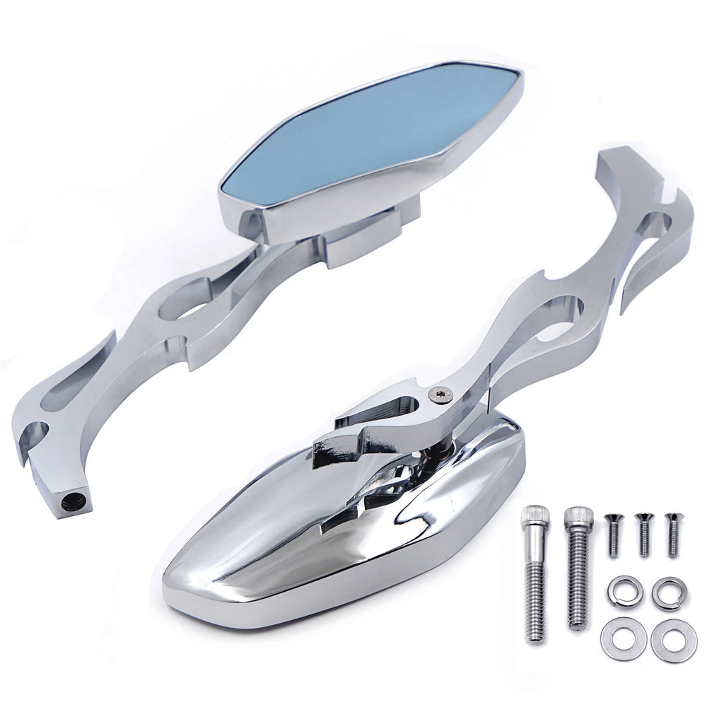 Diamond Flame Chrome Stem Mirrors for Harley Iron Horse (Custom Application)