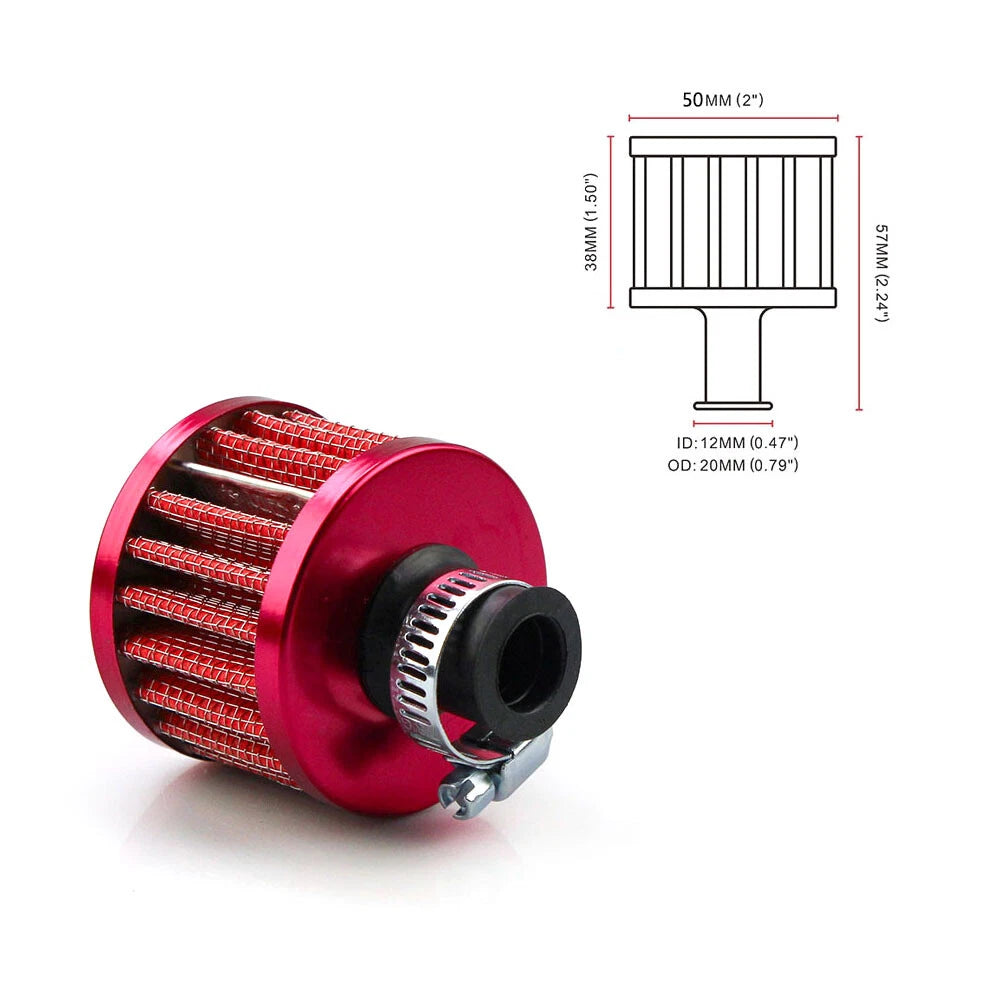 2Pcs Red Air Intake Filter for Turbo Vent Crankcase Breather Valve Cover (12mm)