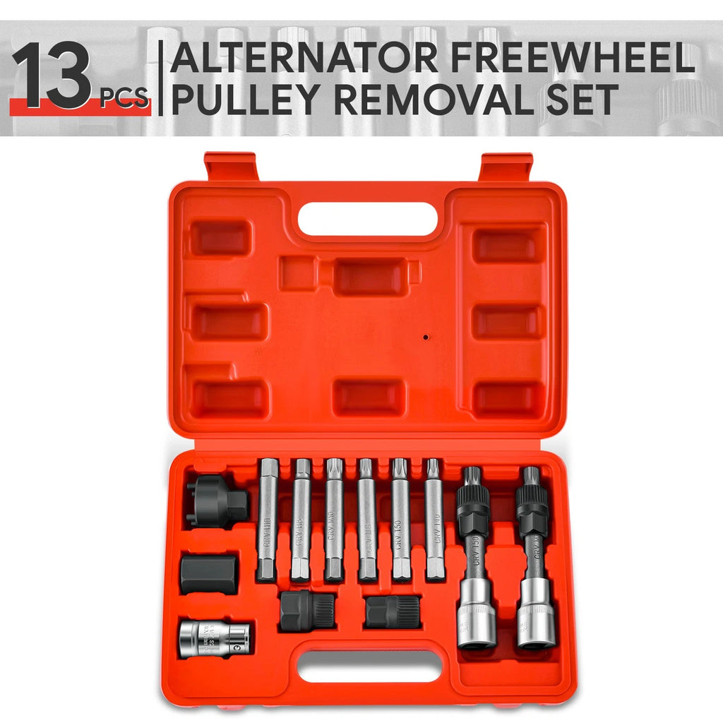 13 Pcs Steel Alternator Freewheel Pulley Removal Set for Auto Repair