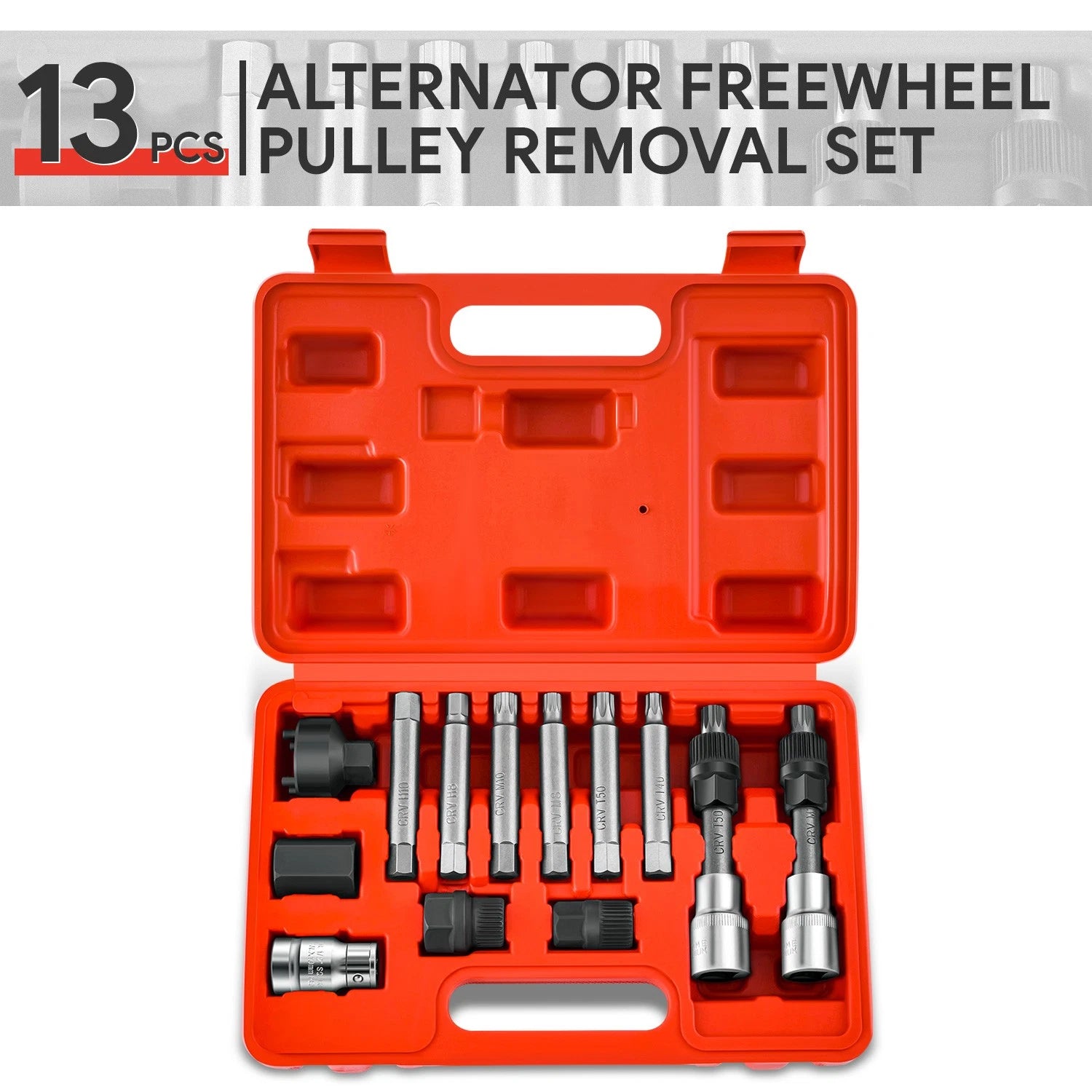 13 Pcs Steel Alternator Freewheel Pulley Removal Set for Auto Repair