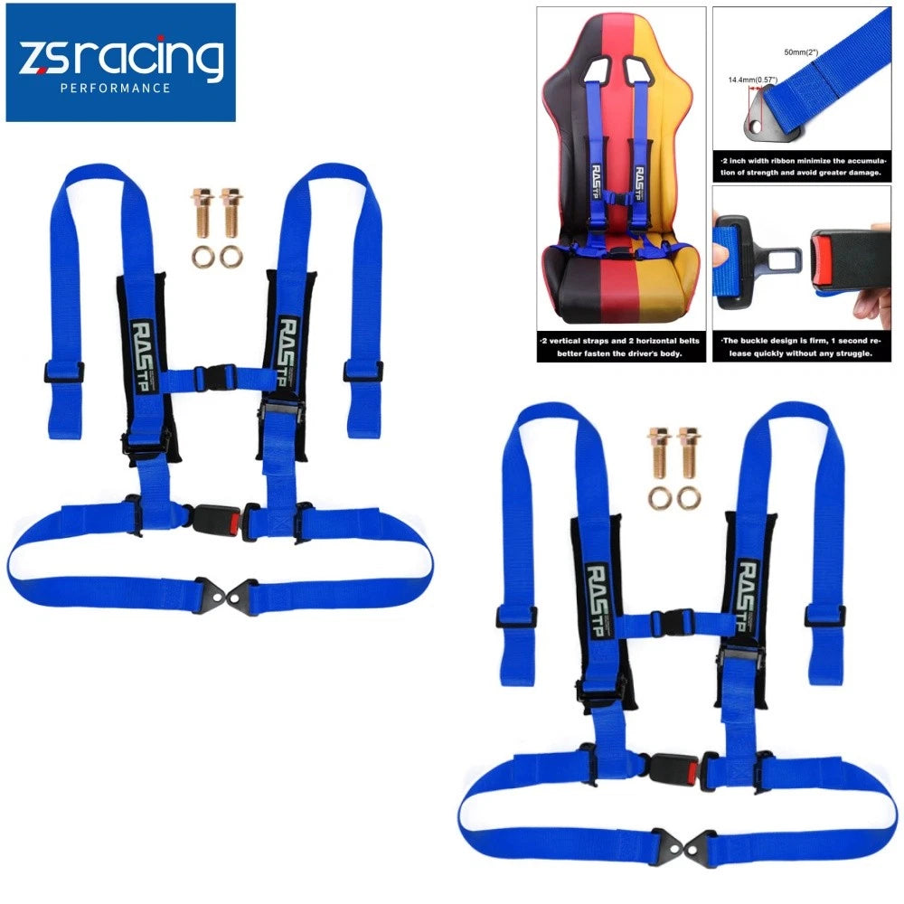 2X 4 Point Racing Seat Belt for CanAm X3, YXZ UTV (Blue, 2" Padding)