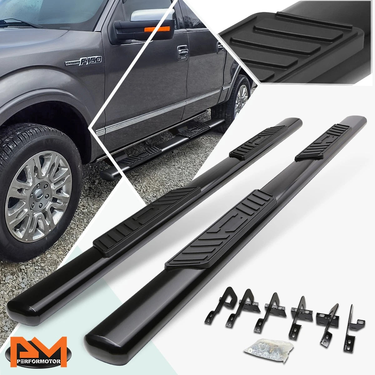 Set of 2 Oval 5" Side Step Nerf Bars for Ford F150 SuperCrew (2009–2014)