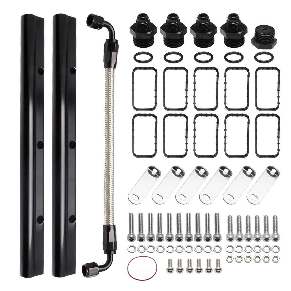 92MM Black Billet Fuel Rails Kit for LS Cathedral Port Cylinder Head (N/A)