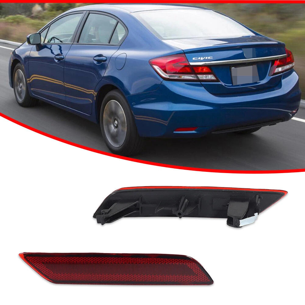 2X Red Lens Rear Bumper Reflector Lights for Honda Civic Sedan (2013–2015)