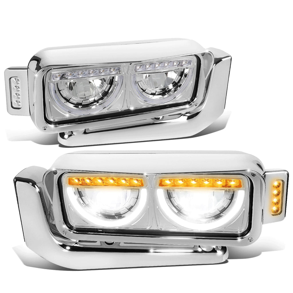 LED Halo Ring DRL Side Signal Headlights Chrome for Peterbilt 359 379 389 (1981–2021)
