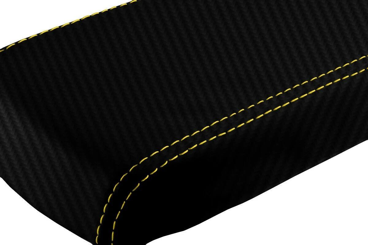 Console Lid Cover for Toyota Supra (1986–1992) Carbon Fiber Yellow Stitch