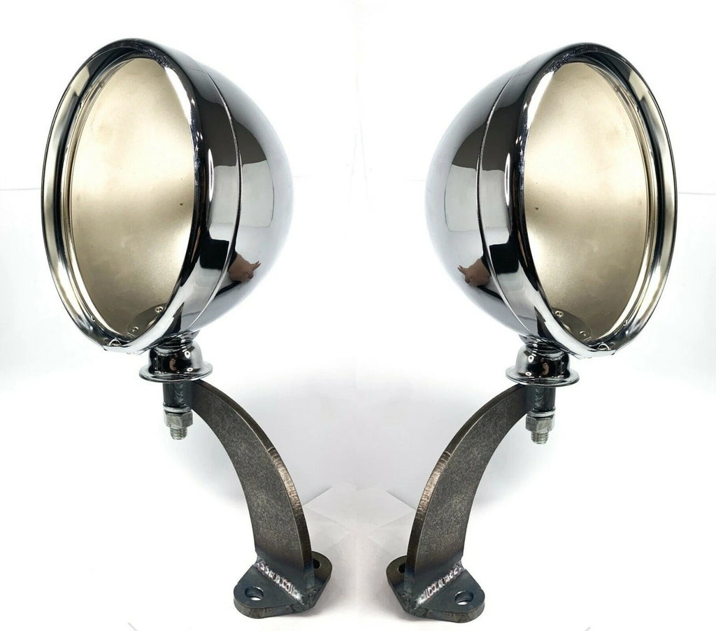 Headlight Stands Pair with Chrome Dietz Buckets Custom Steel Frame Mount