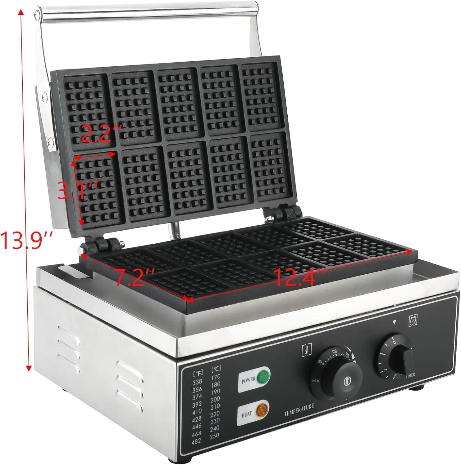 Waffle Maker 10 Grids for Commercial Use (110V 1550W)