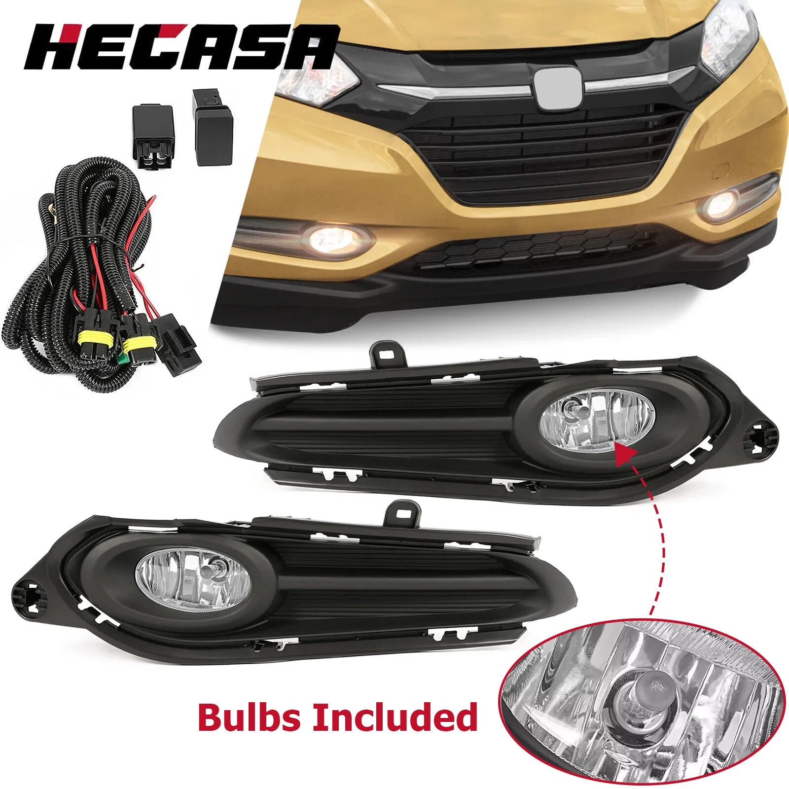 Bumper Fog Lights Lamps Cover Pair for Honda HR-V (2016–2018)