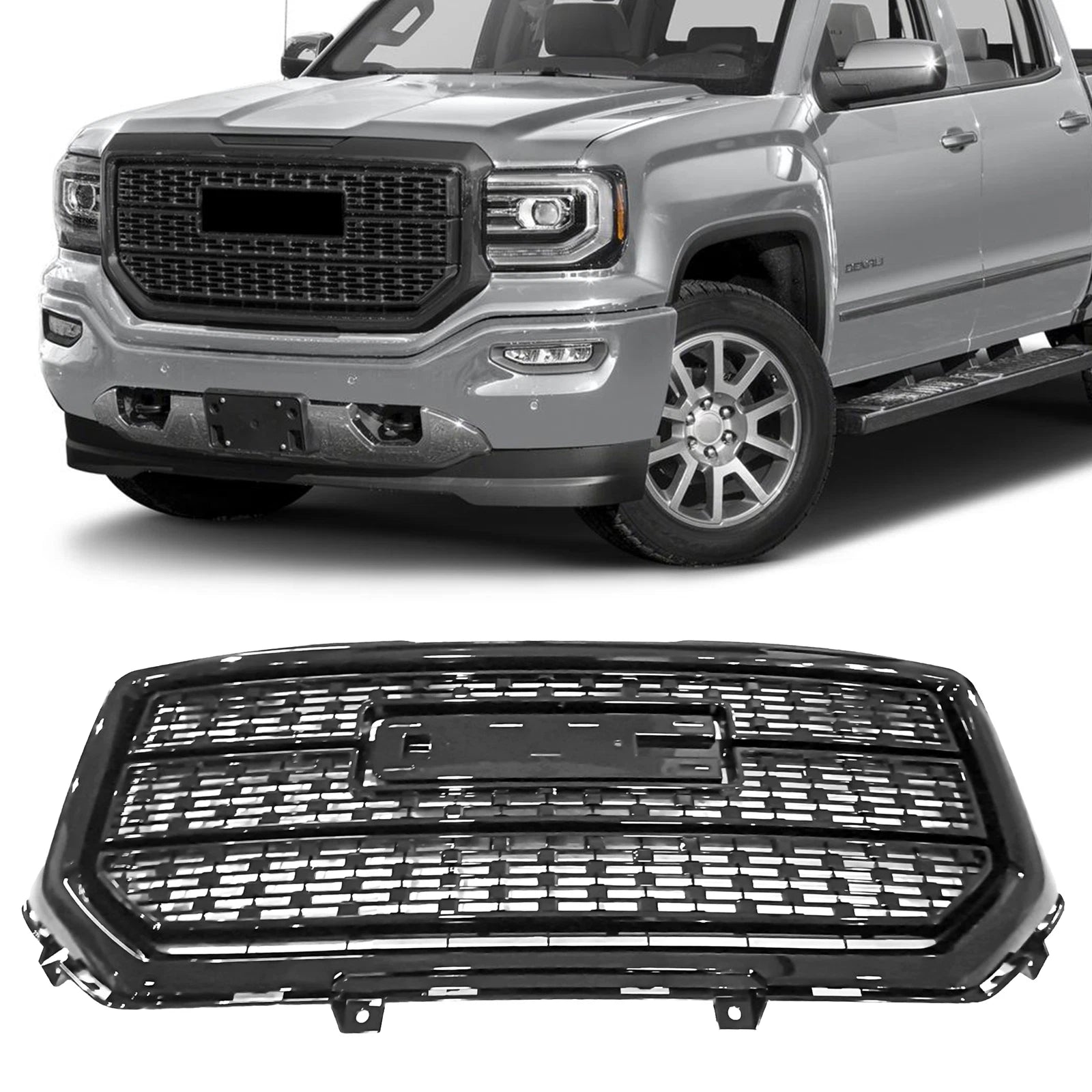 Black Front Bumper Mesh Grille for GMC Sierra 1500 (2016–2018)