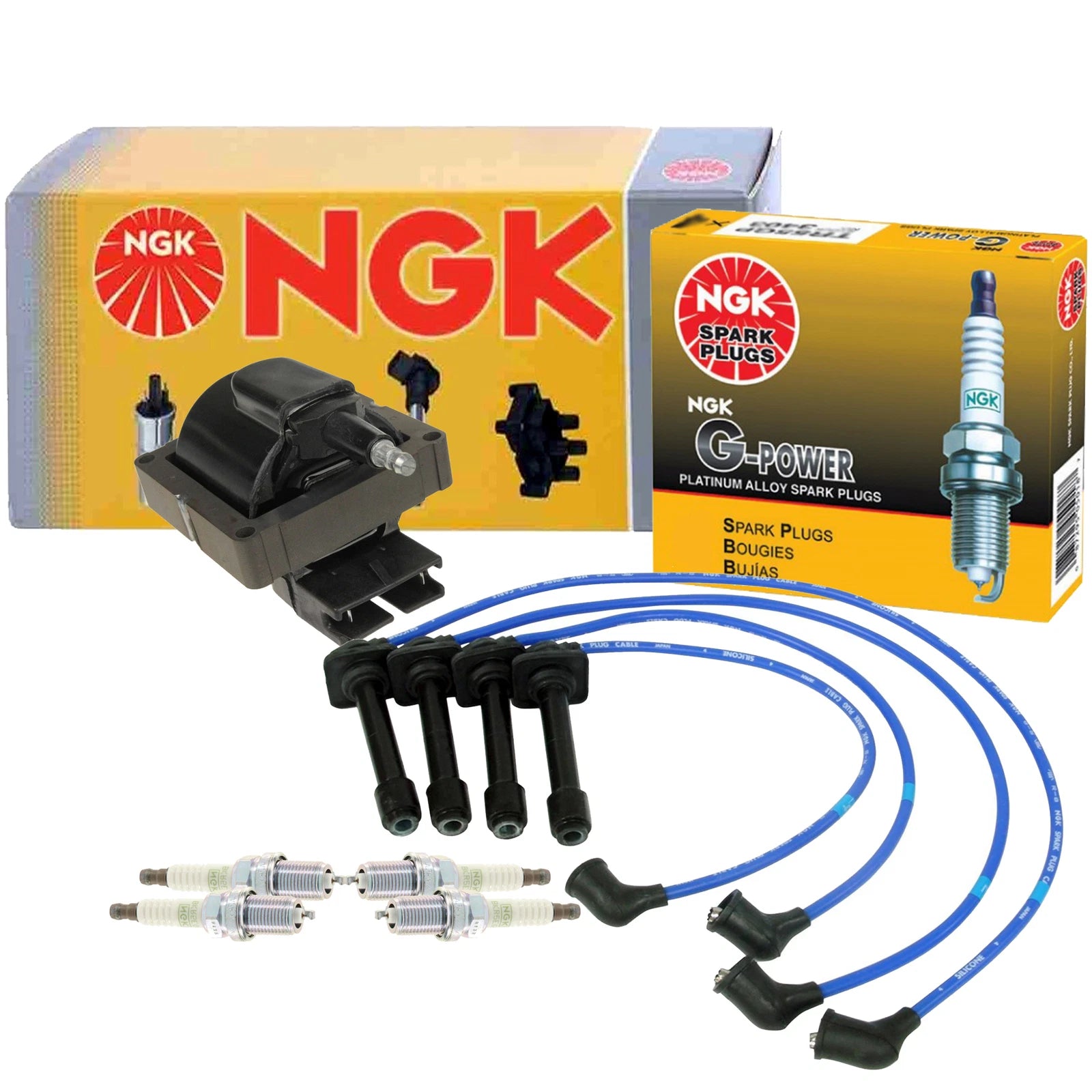 NGK Ignition Coil Wires & 4 G-Power Platinum Spark Plugs for Mazda 626
