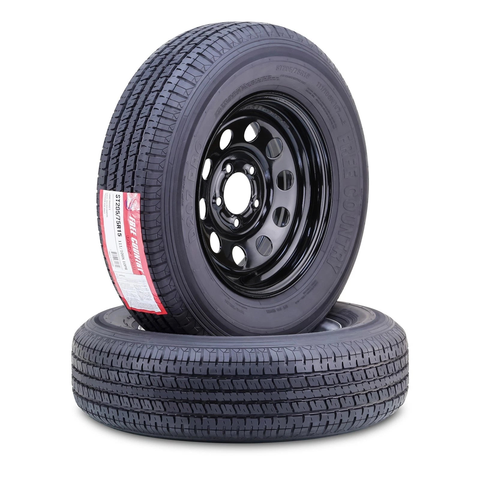 Set of 2 Trailer Tires ST205/75R15 10-Ply E with 5x5" Black Mod Rim