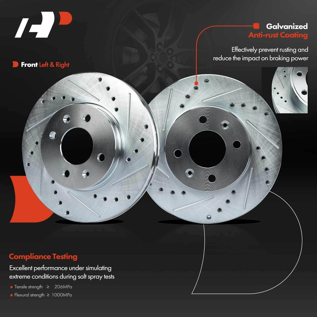 Front Drilled Brake Rotors for Hyundai Accent, Kia Rio (2006–2011)