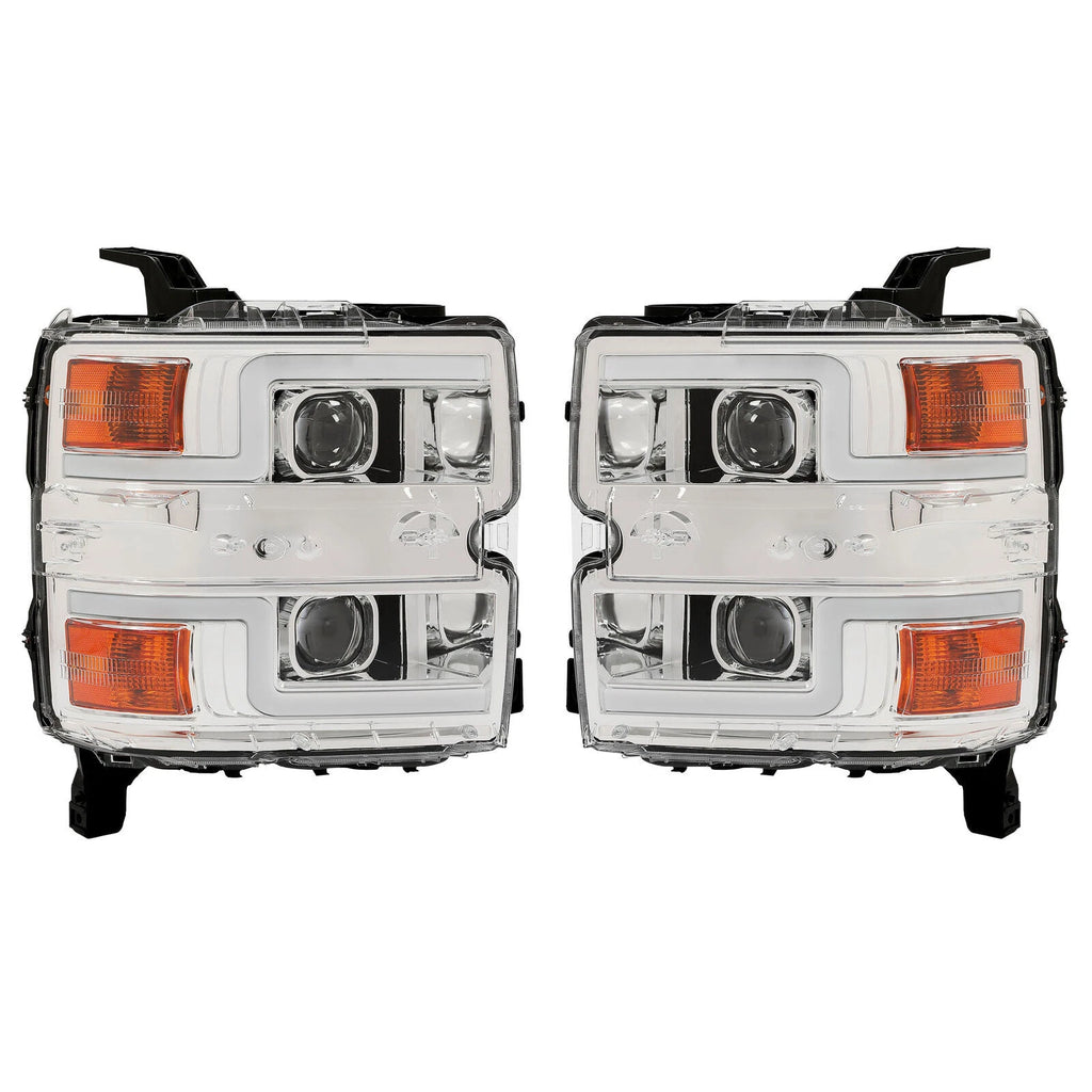 LED Projector Chrome Black Headlights for Chevy Silverado 2500HD 3500HD (2015–2019)