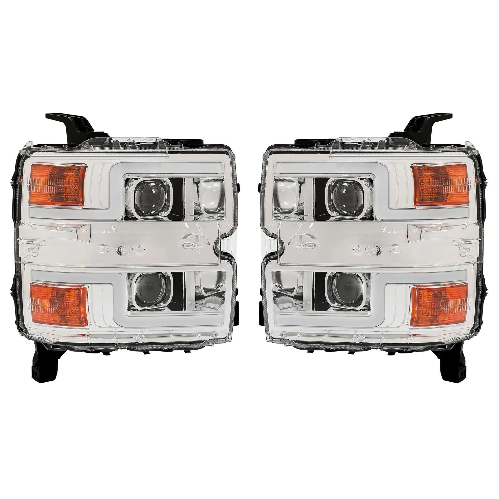 LED Projector Chrome Black Headlights for Chevy Silverado 2500HD 3500HD (2015–2019)