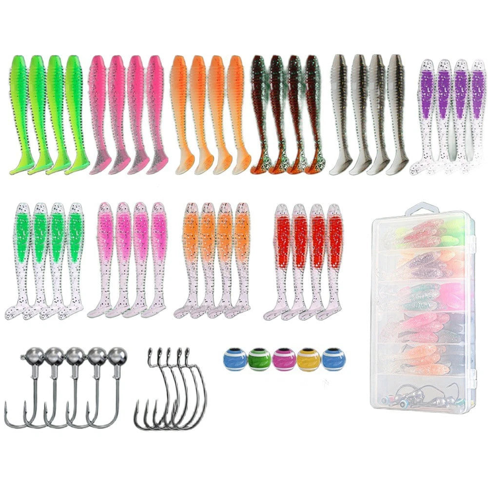 56pcs Set Soft Baits for Trout Pike Bass (Fishing Lure Kit)