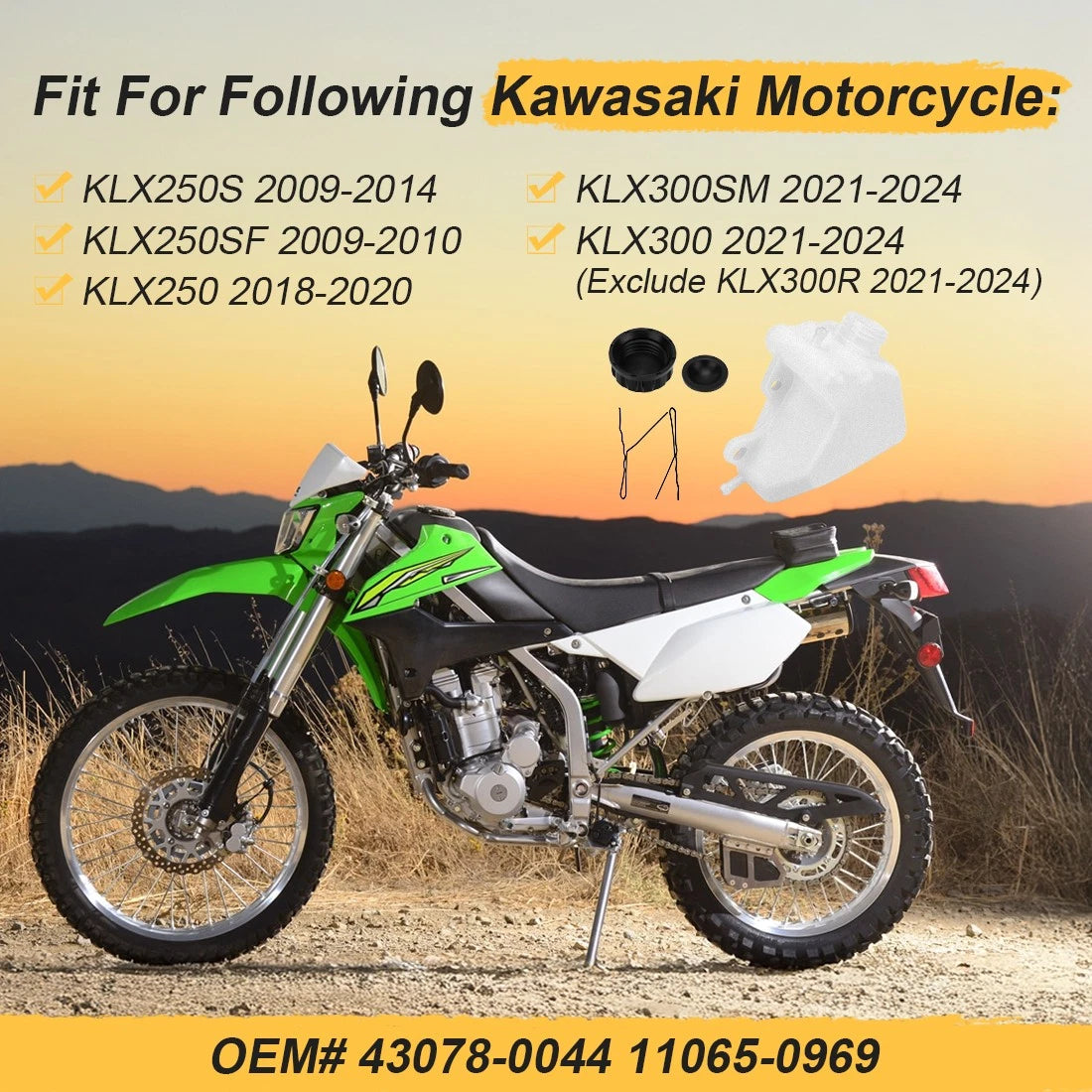 Coolant Overflow Reservoir Tank w/ Lid for Kawasaki KLX300 KLX300SM (2021–2024)