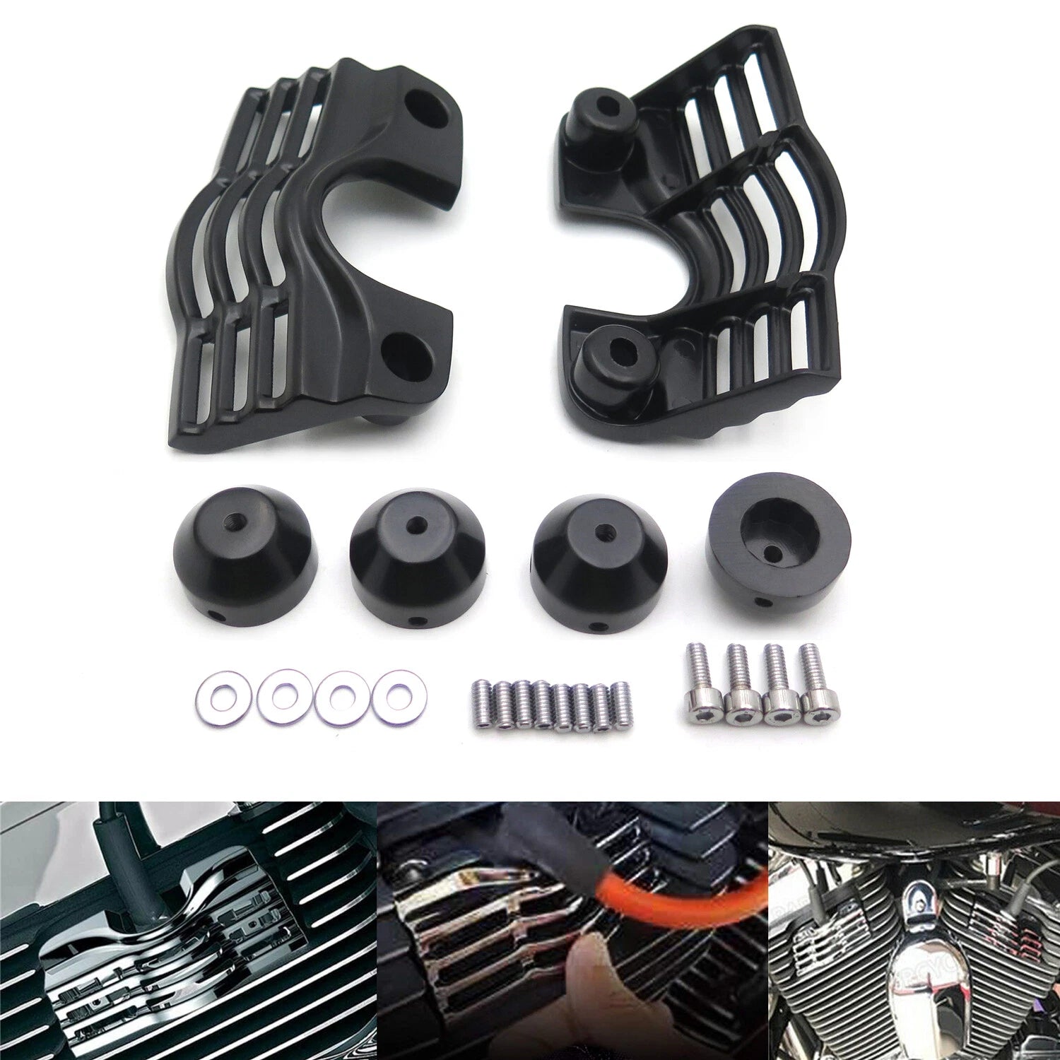 Black Finned Slotted Head Bolt Spark Plug Covers Kit for Harley Touring (1999–2014)
