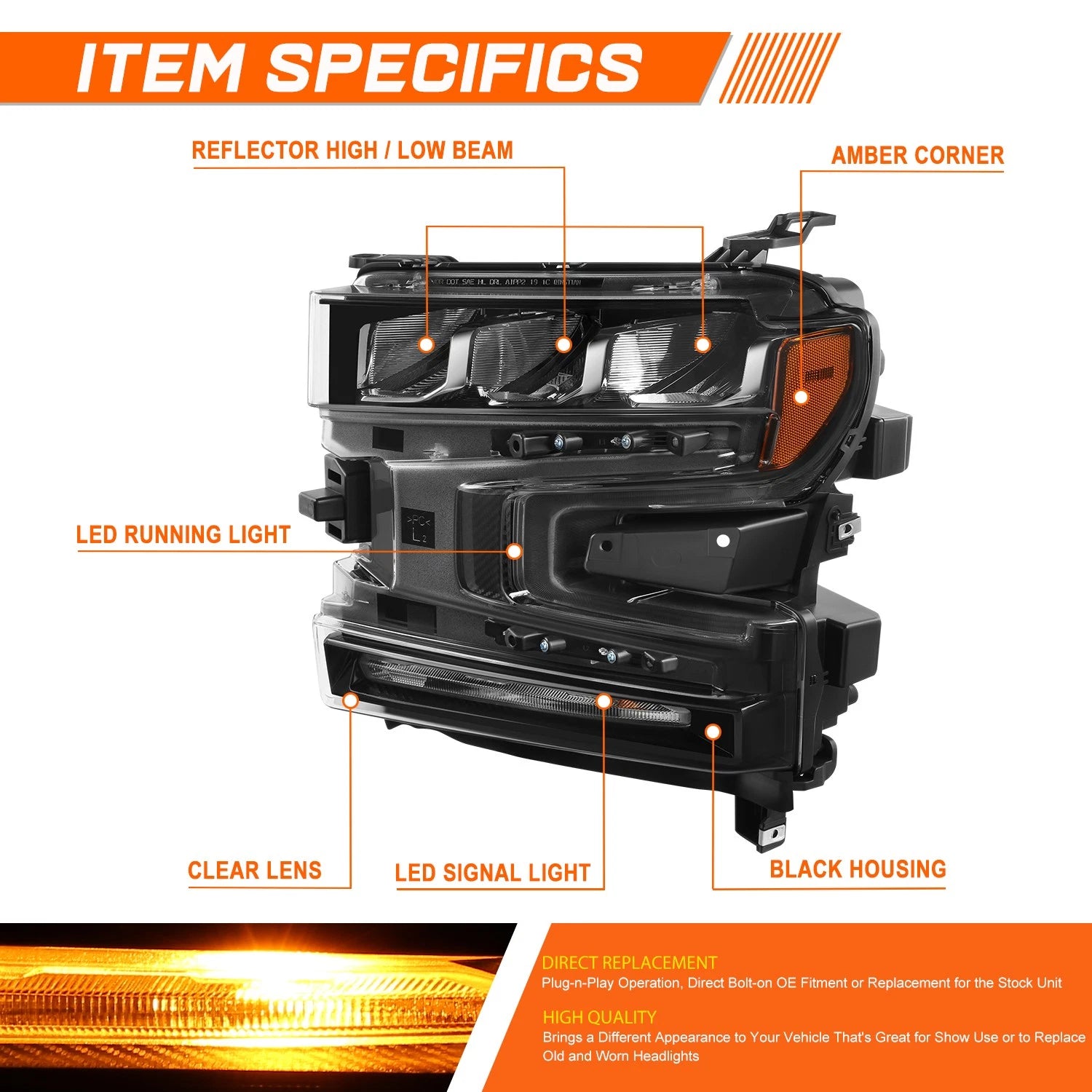 Amber Lens Bumper Fog Lights for Chevy Silverado 1500 (2014–2015)