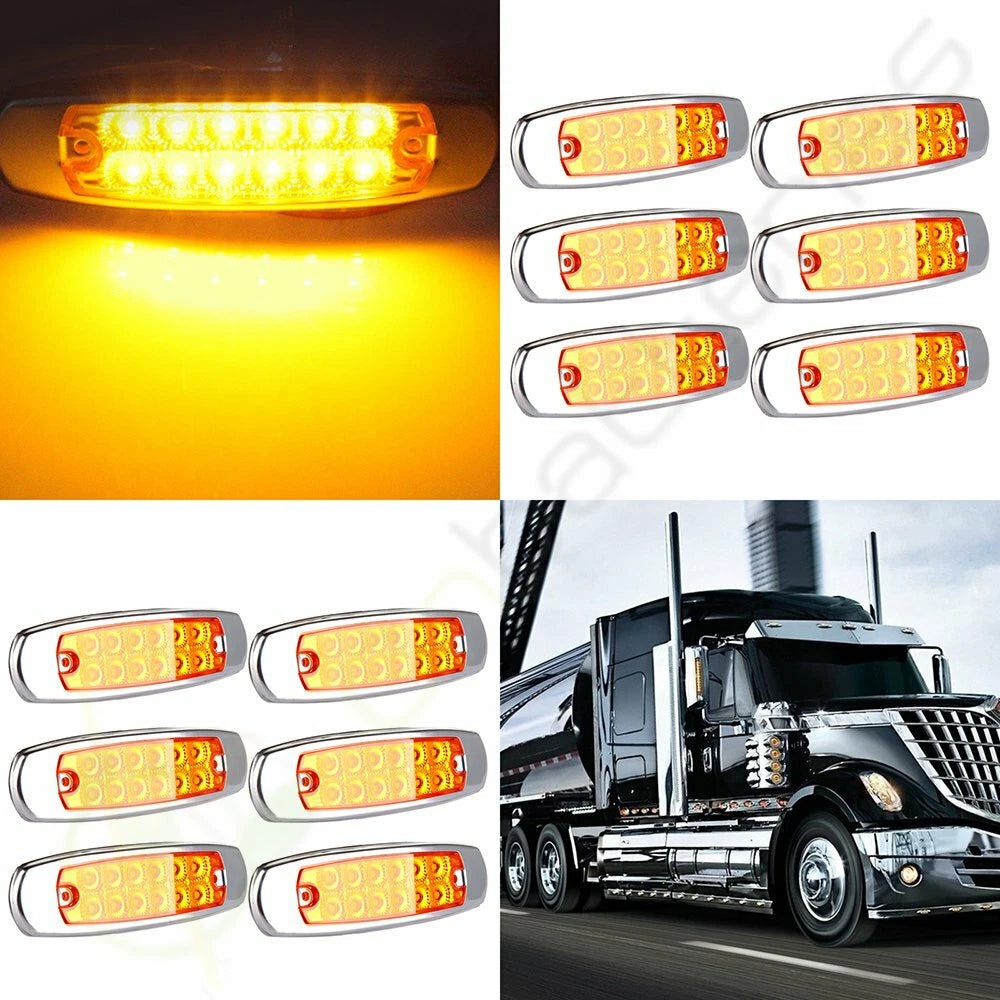 12x Amber Thin Side Marker Clearance Light for Freightliner (LED, Chrome)