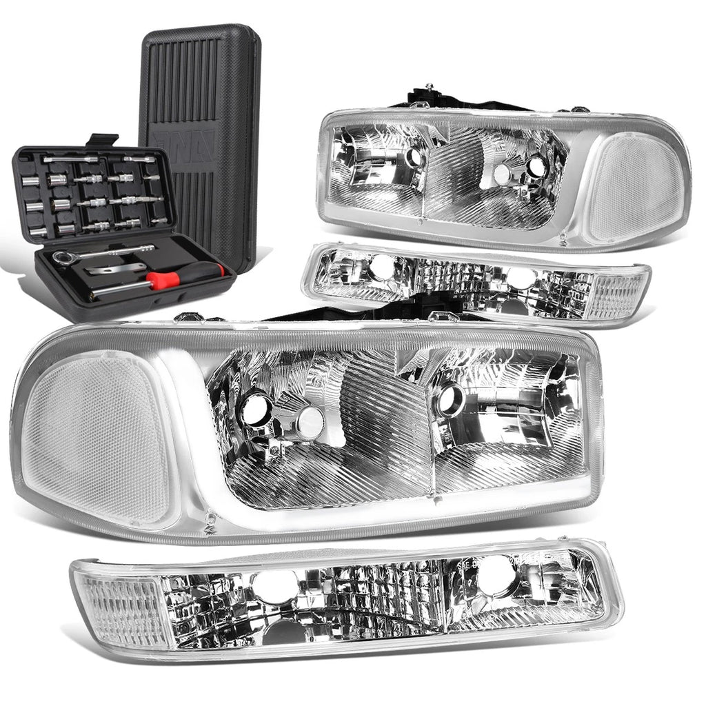 LED DRL Bar Chrome/Clear Headlight Bumper Lamp for GMC Sierra (1999–2007)