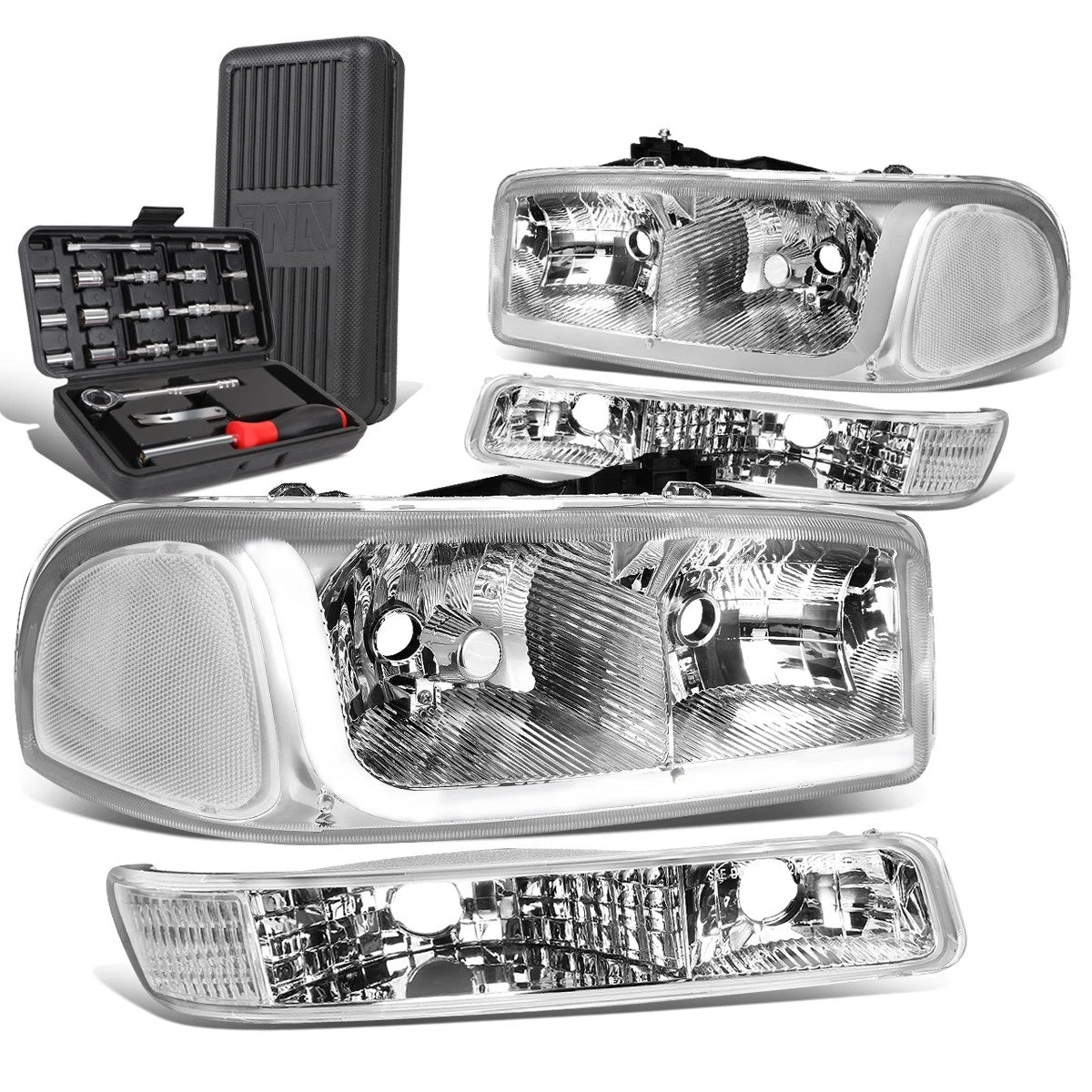 LED DRL Bar Chrome/Clear Headlight Bumper Lamp for GMC Sierra (1999–2007)