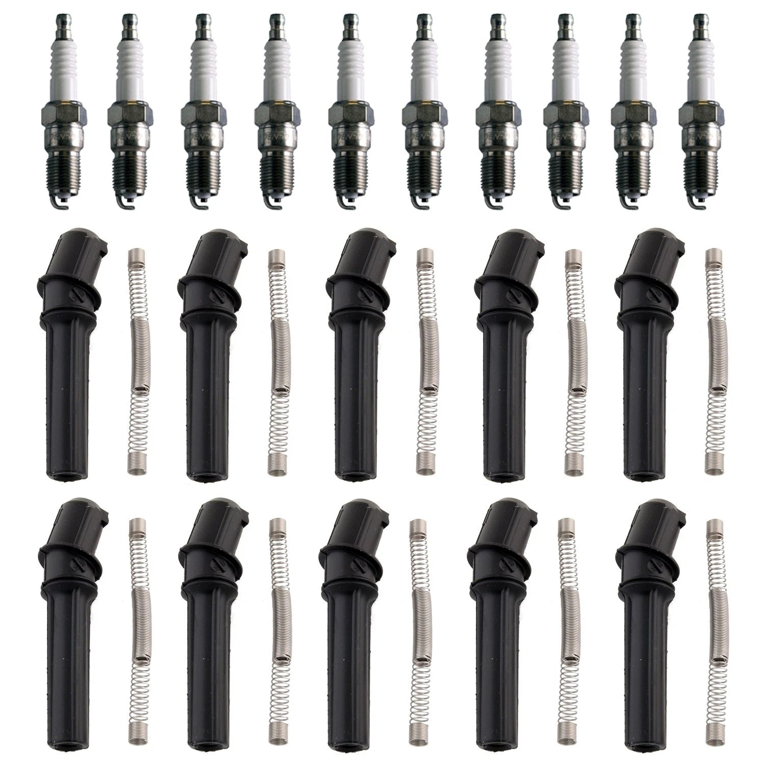 Set of 10 Denso Plugs & NGK Ignition Coil Boots for E-350 Super Duty (2008–2010)