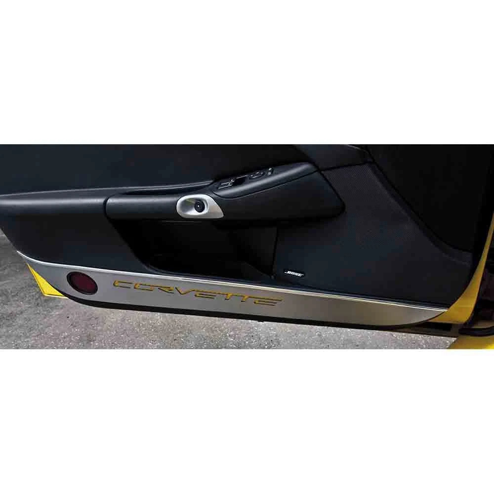 Laser Cut Door Guards w/Dark Blue Vinyl "Corvette" Inlay for 2005-2013 Corvette