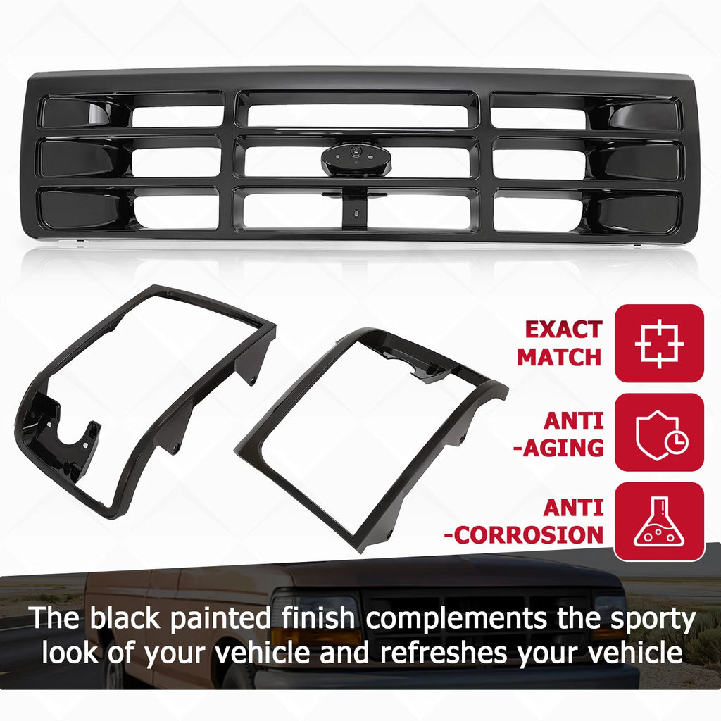 Grille Headlight Door for Ford F150 F250 Bronco (1992–1997) Black