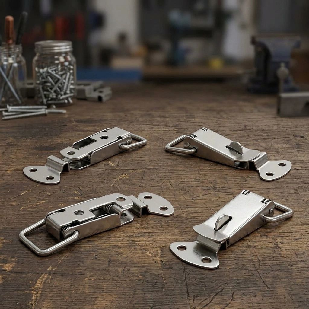 Set of 4 Spring Loaded Clamp Clips for Boxes (Stainless Steel)
