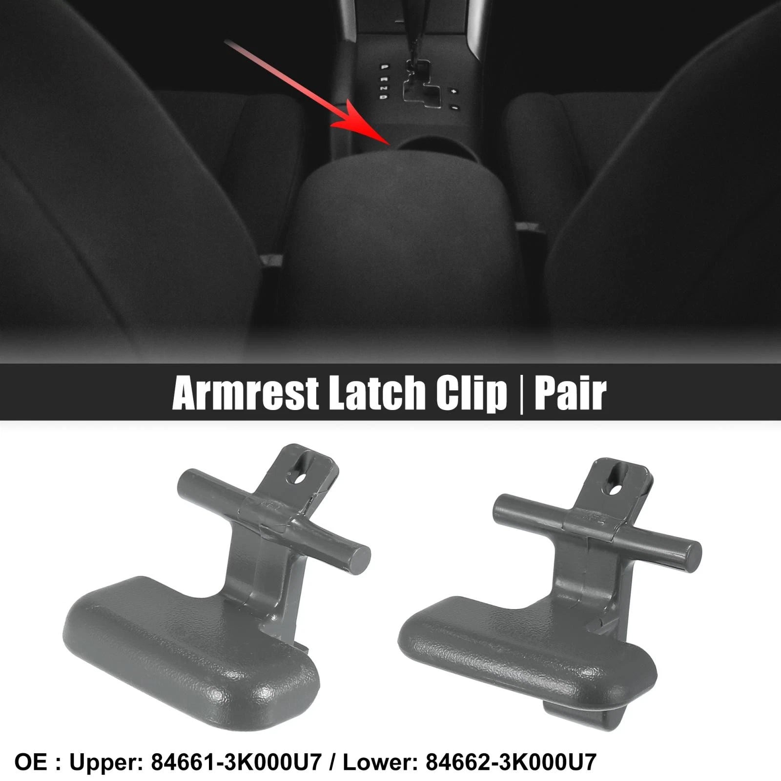 Pair Armrest Latch Clip for Hyundai Sonata (2009–2010) 84661-3K000U7 Grey