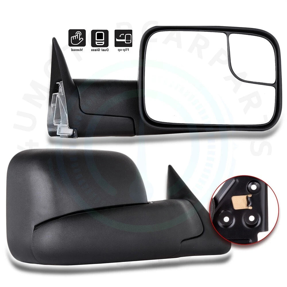 2X Flip Up Manual Tow Mirrors for Dodge Ram 1500 2500 3500 (1994–2001)